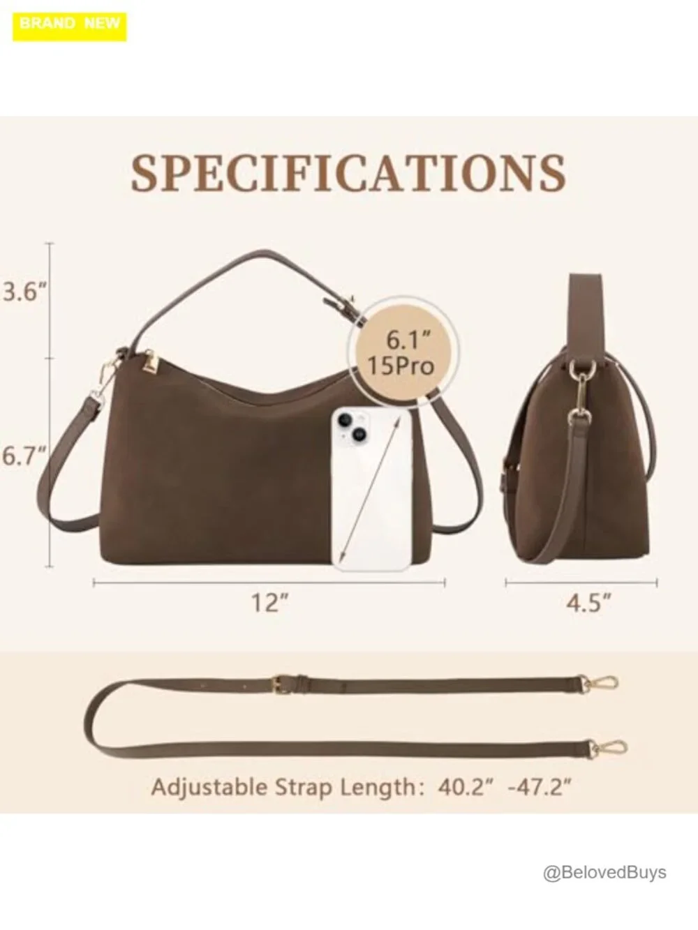 Leather Suede Tote Bag Crossbody Shoulder Hobo Satchel Handbag